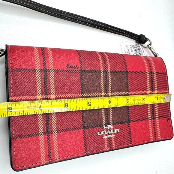 Coach Anna Foldover Crossbody Bag Tartan Plaid Red Black Coated Canvas Leather - Picture 2 of 16